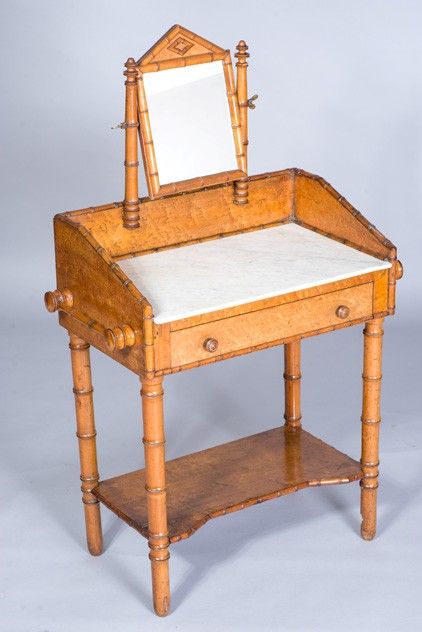 Regency Period Antique Child's Dressing Table – Faux Bamboo & Bird's-Eye Maple