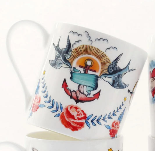 Sailor's Story Anchor Bone China Mug – Tattoo Art Collection | Cream Cornwall