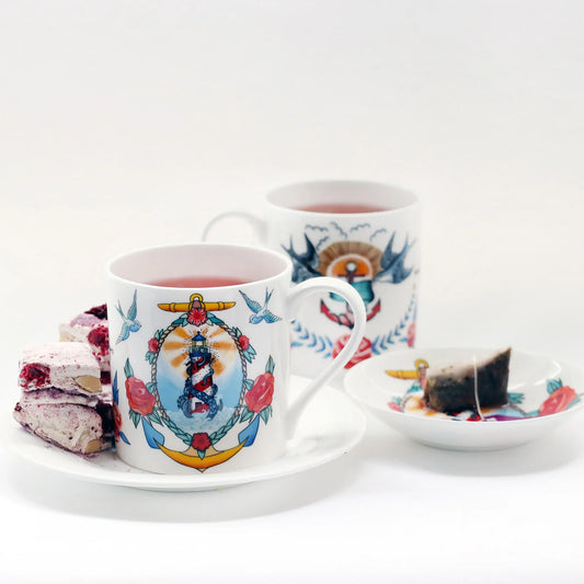 Sailor's Story Lighthouse Bone China Mug – Tattoo Art Collection | Cream Cornwall