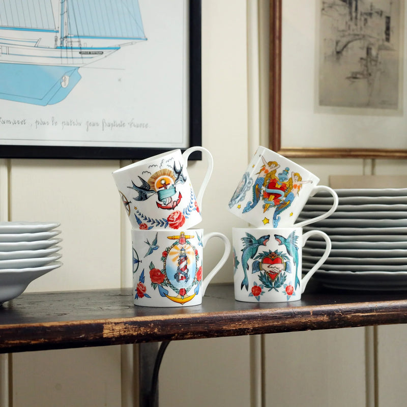 Sailor's Story Mermaid Bone China Mug – Tattoo Art Collection | Cream Cornwall Set