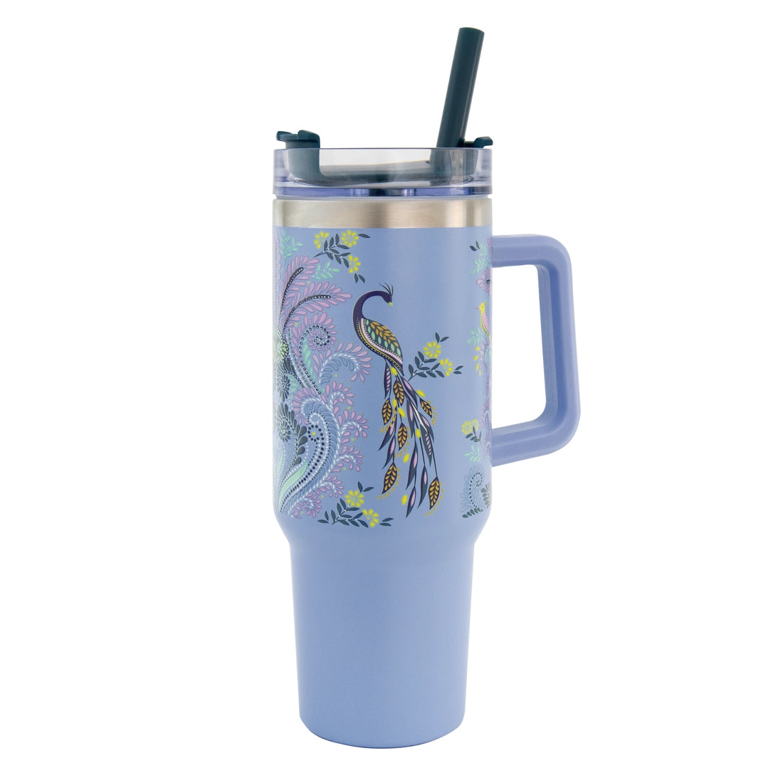 Sara Miller Peacock Filigree 40oz Insulated Travel Tumbler with Handle & Straw 2