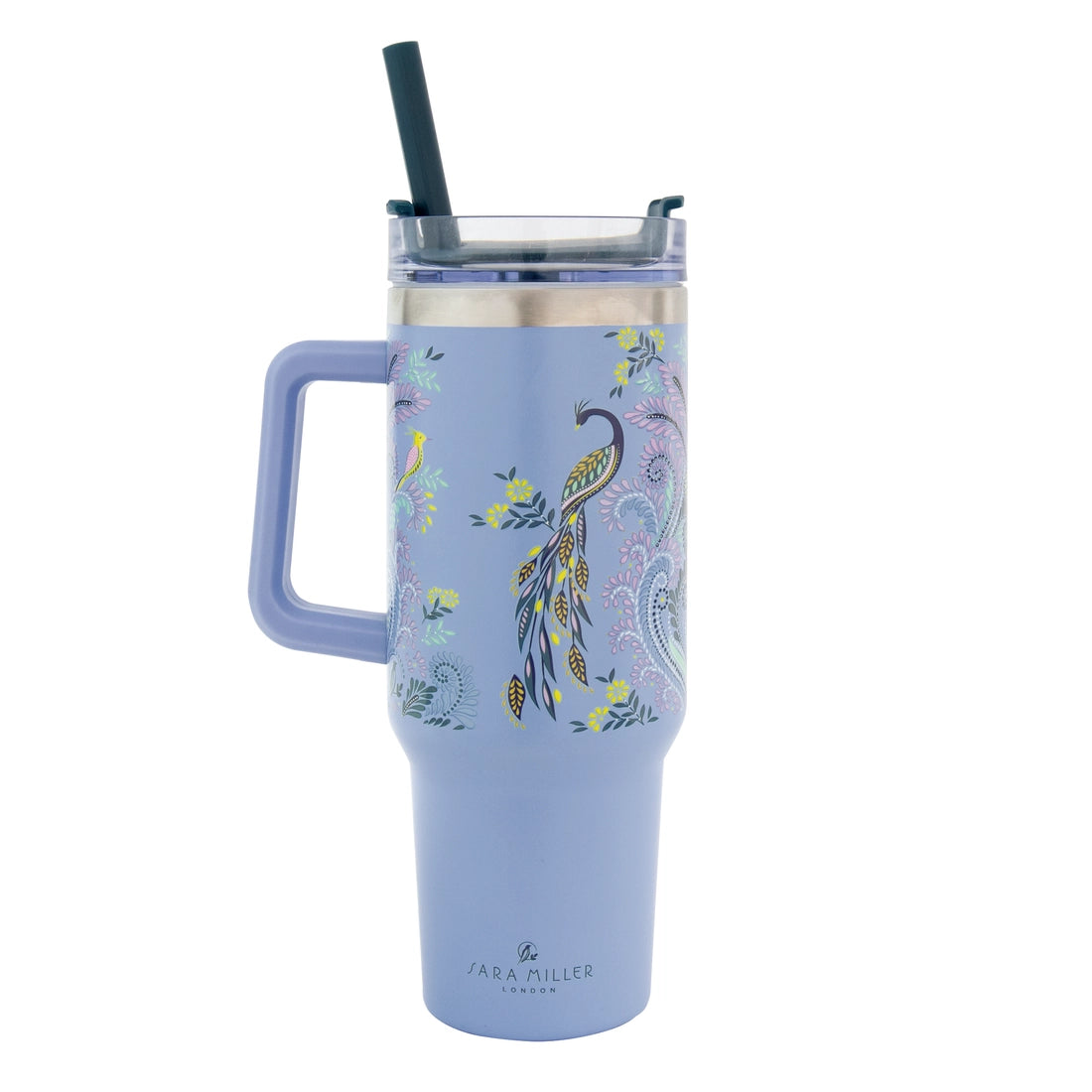 Sara Miller Peacock Filigree 40oz Insulated Travel Tumbler with Handle & Straw 3
