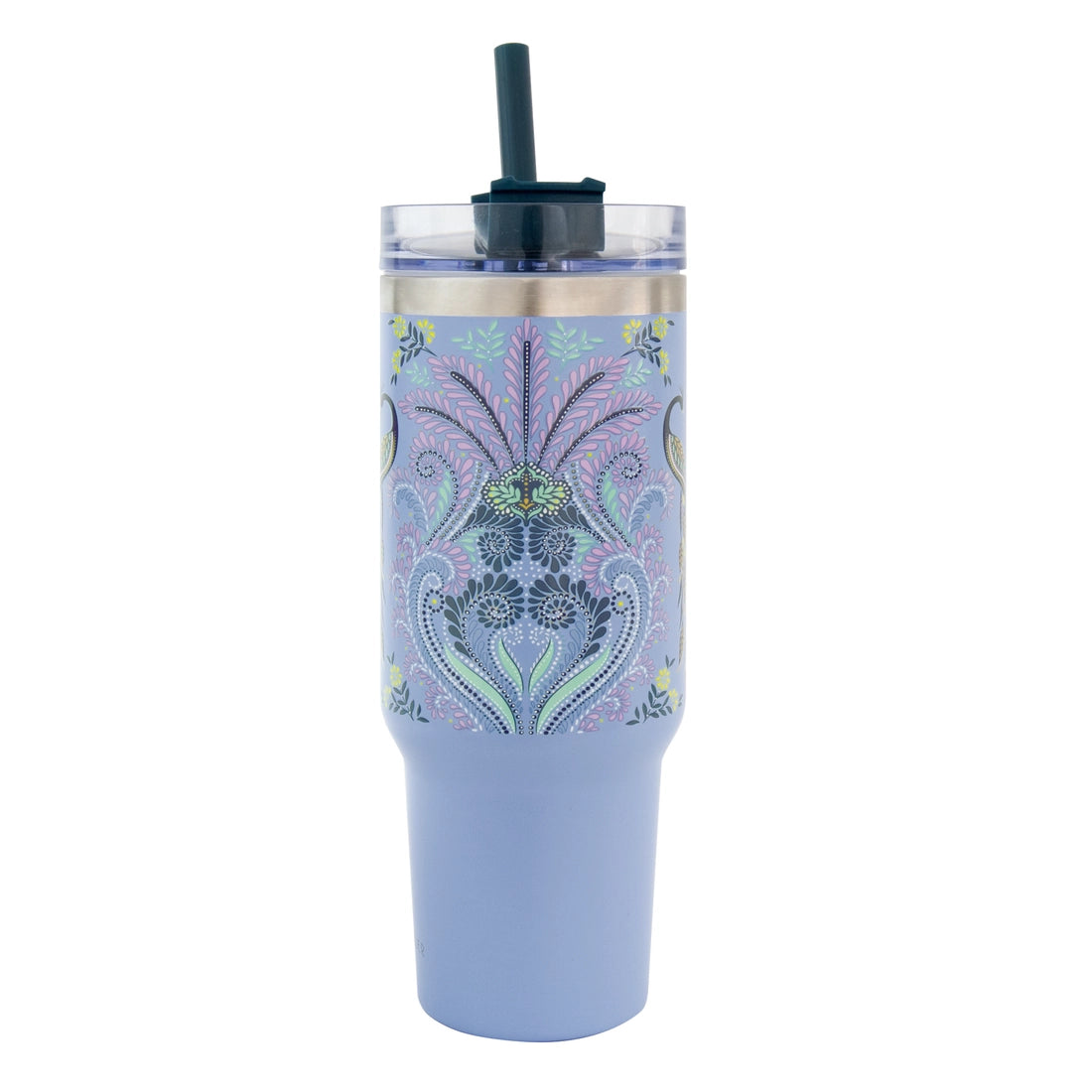 Sara Miller Peacock Filigree 40oz Insulated Travel Tumbler with Handle & Straw 4