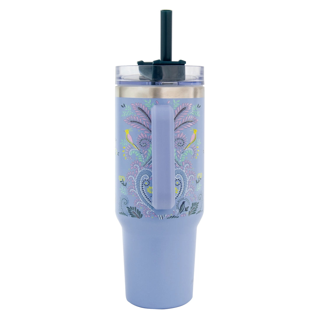 Sara Miller Peacock Filigree 40oz Insulated Travel Tumbler with Handle & Straw 5