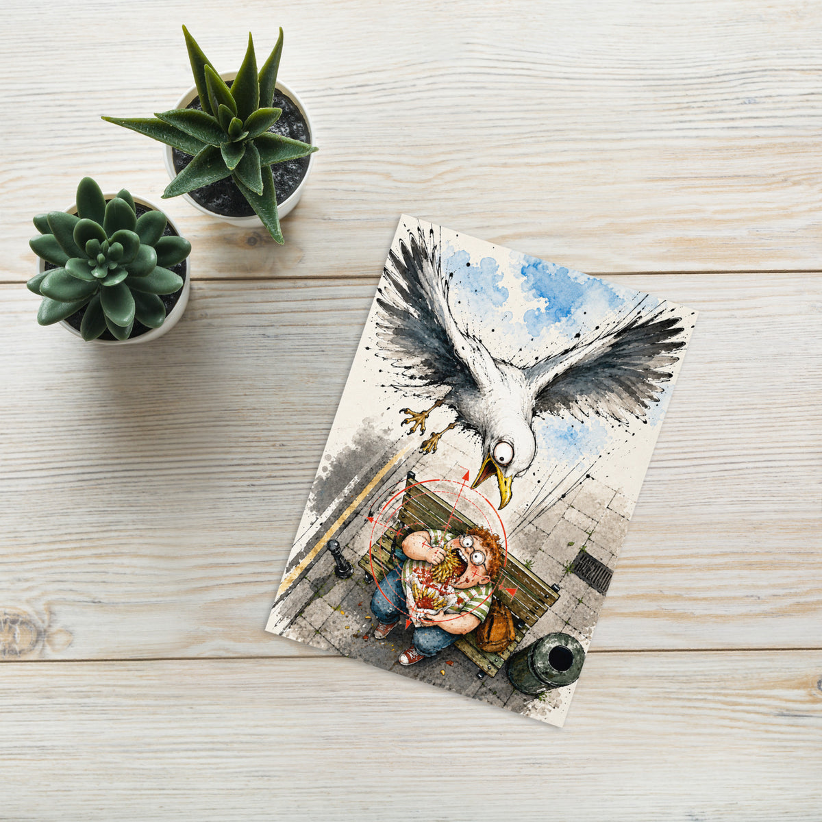 Seagull & Boy Eating Fries Greeting Card Product mockup 5