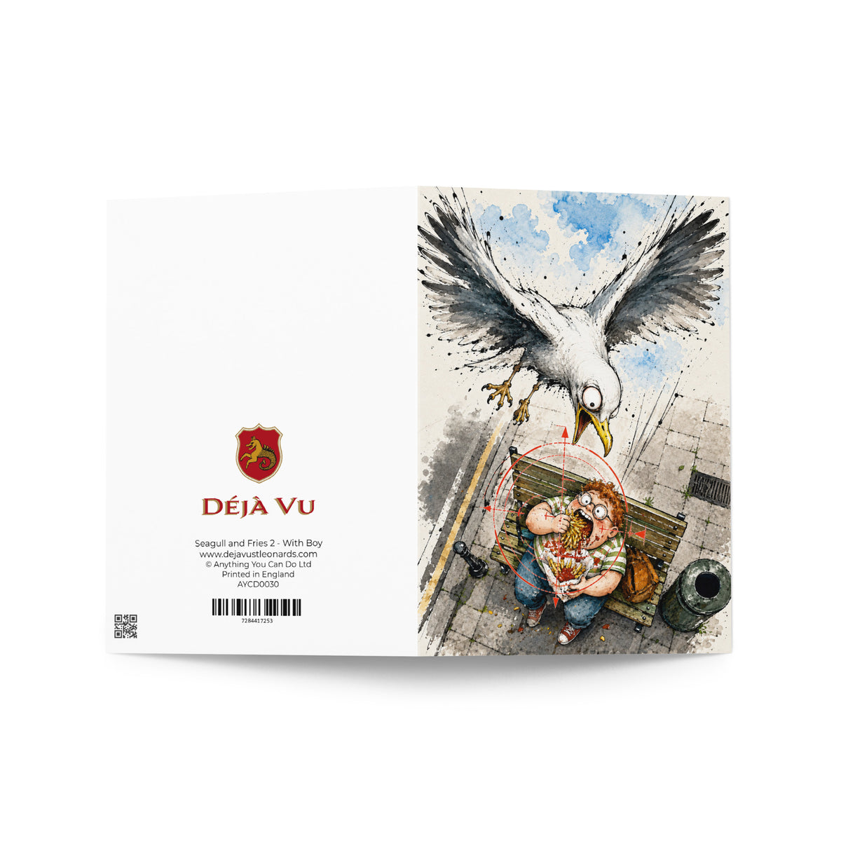 Seagull & Boy Eating Fries Greeting Card Product mockup 6