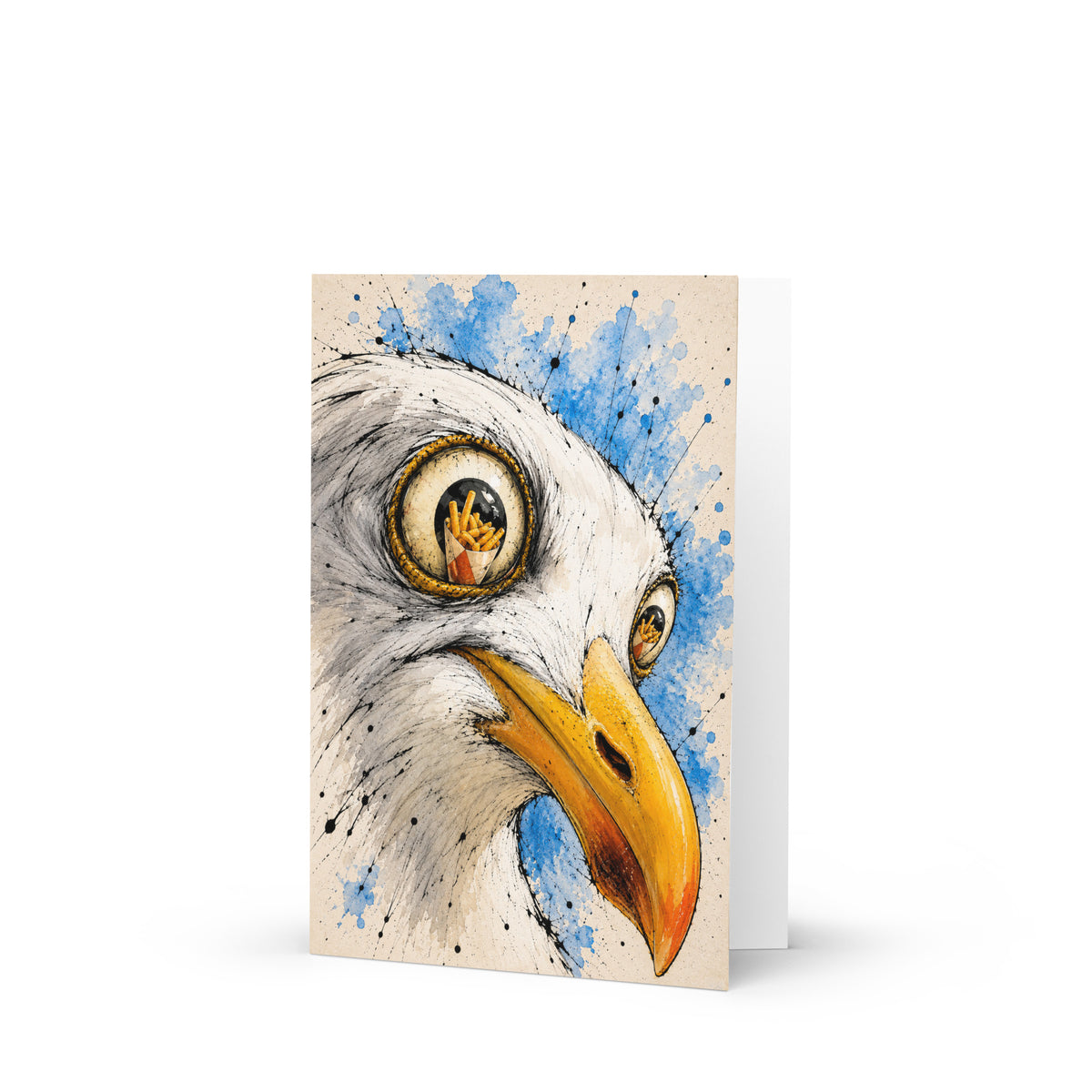 Seagull Eyes on the Fries Greeting Card Product mockup 3