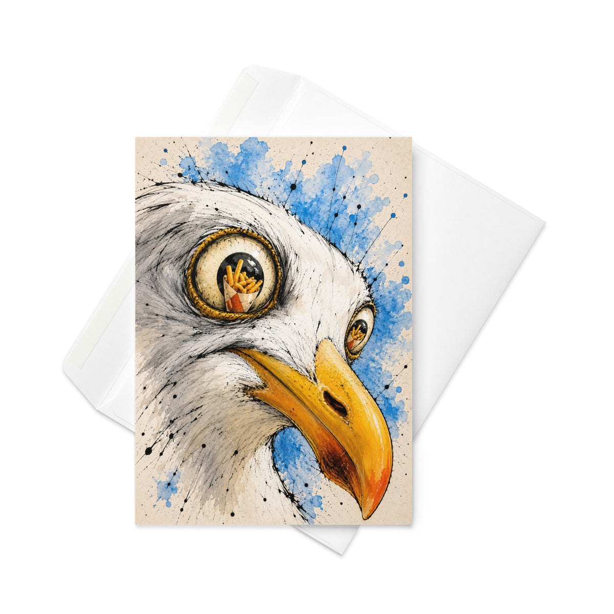 Seagull Eyes on the Fries Greeting Card Product mockup 4