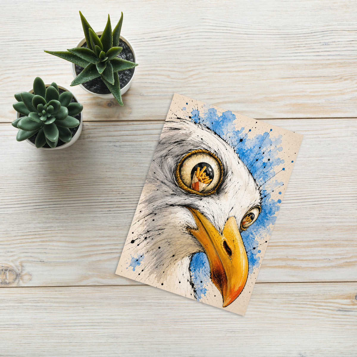 Seagull Eyes on the Fries Greeting Card Product mockup 5
