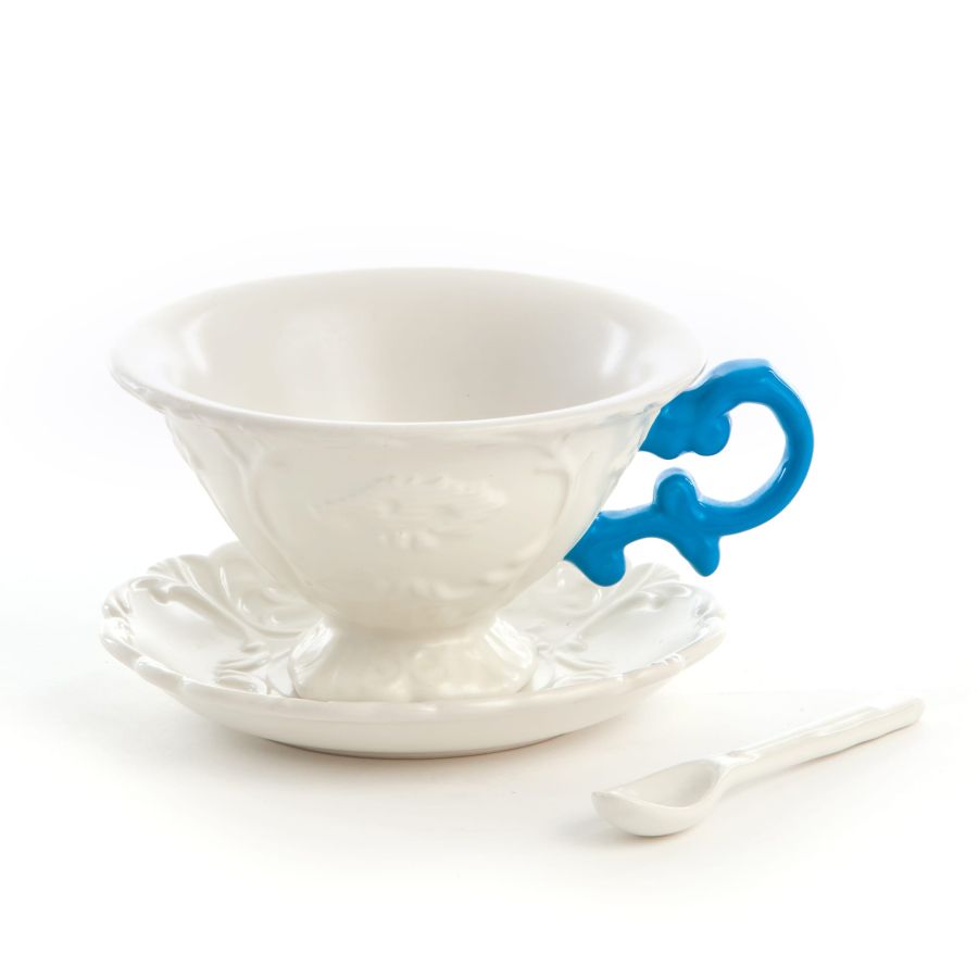 I-WARES - Light Blue Handle Tea Cup , Saucer & Tea Spoon - Seletti