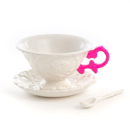 I-WARES - Fuchsia Handle Tea Cup , Saucer & Tea Spoon - Seletti