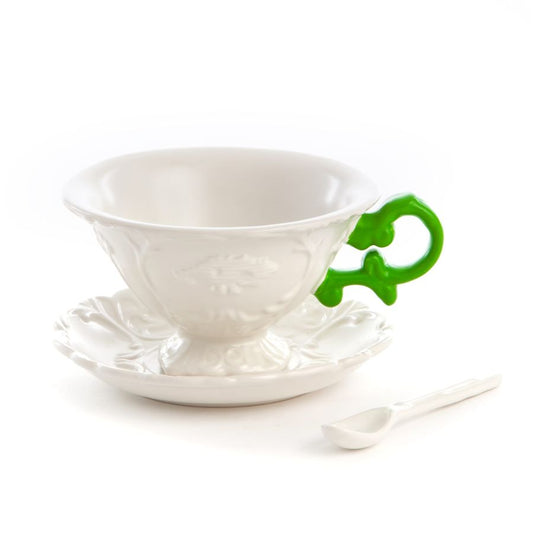 I-WARES - Green  Handle Tea Cup, Saucer & Spoon  - Seletti