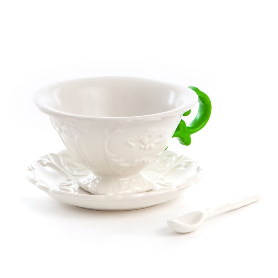 I-WARES - Green  Handle Tea Cup, Saucer & Spoon  - Seletti