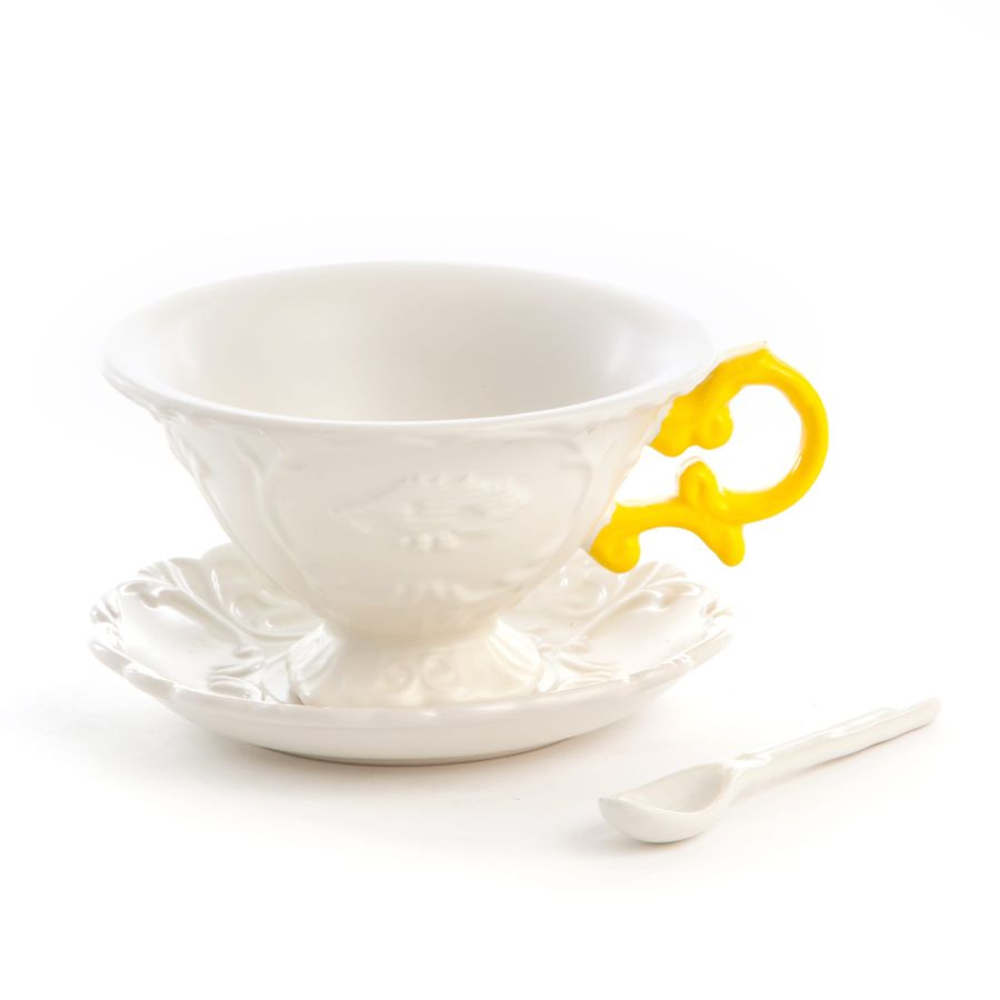 I-WARES - Yellow Handle Tea Cup, Saucer & Spoon  - Seletti