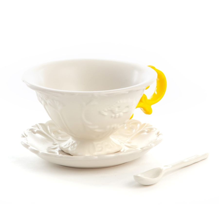 I-WARES - Yellow Handle Tea Cup, Saucer & Spoon  - Seletti