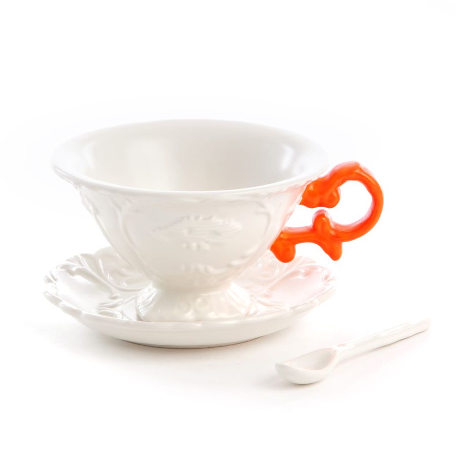 I-WARES - Orange Handle Tea Cup, Saucer & Spoon  - Seletti