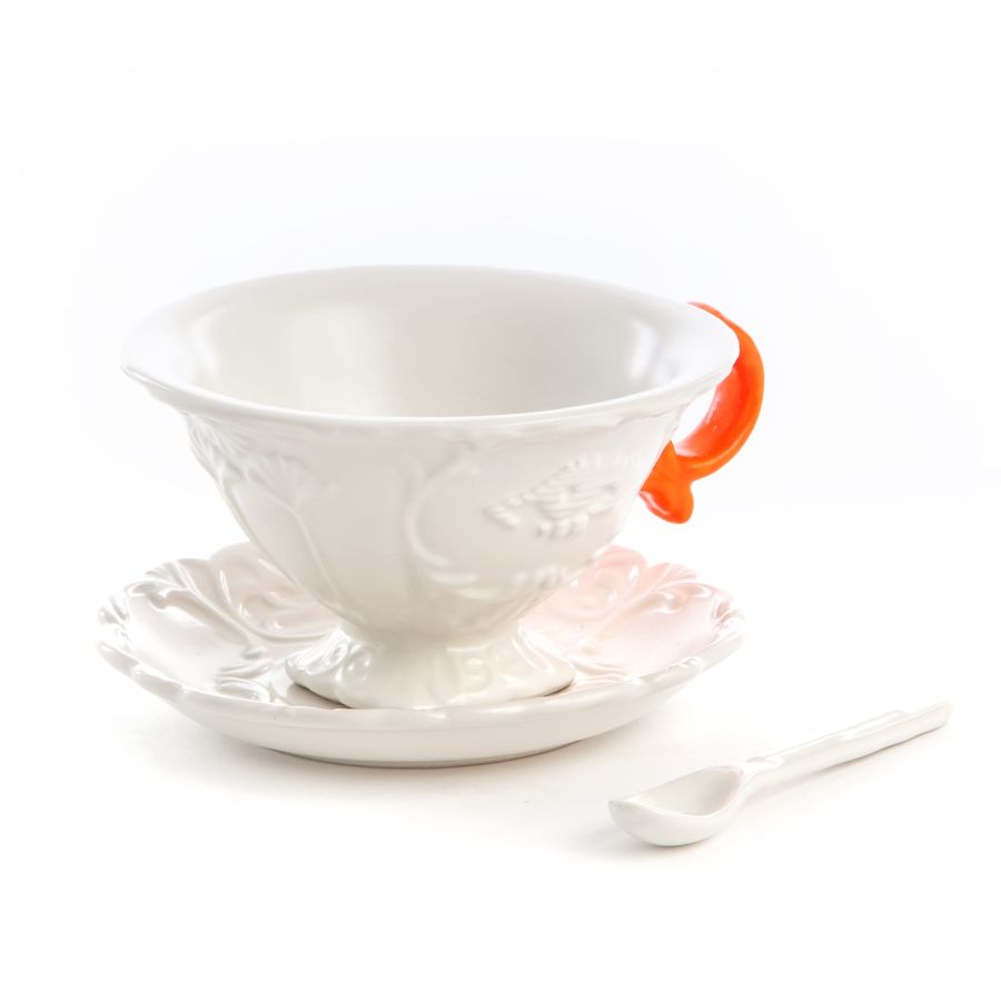 I-WARES - Orange Handle Tea Cup, Saucer & Spoon  - Seletti