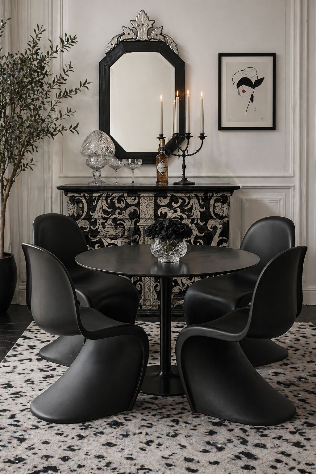 Set of Four Verner Panton S Chairs – Black, 1970s in situ