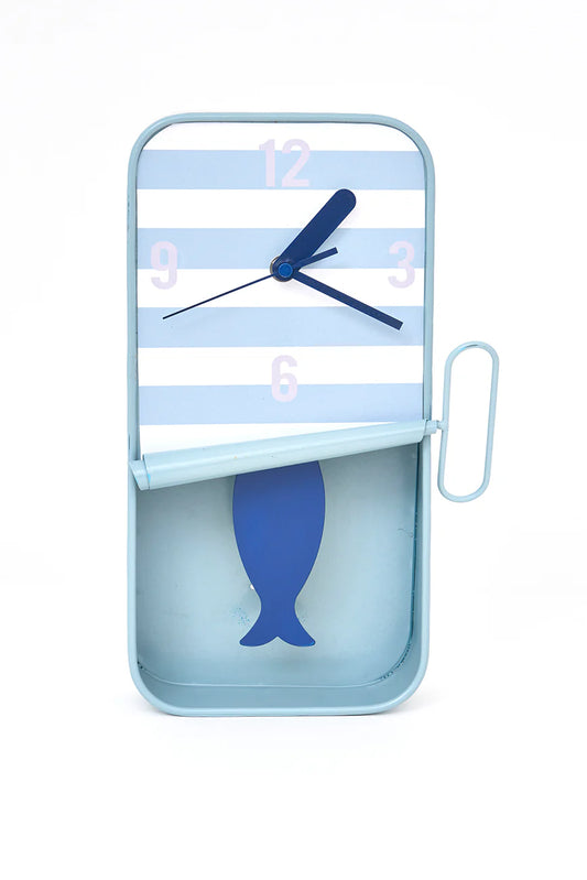 Striped Sardine Tin Can Clock - Small - Blue & White#1