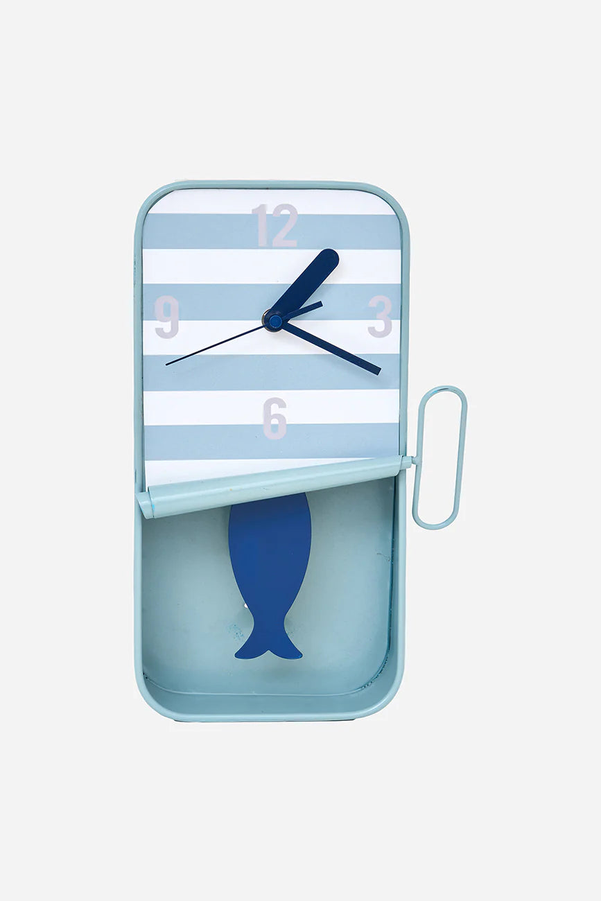 Striped Sardine Tin Can Clock - Small - Blue & White#2