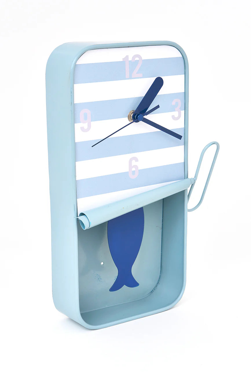 Striped Sardine Tin Can Clock - Small - Blue & White#3