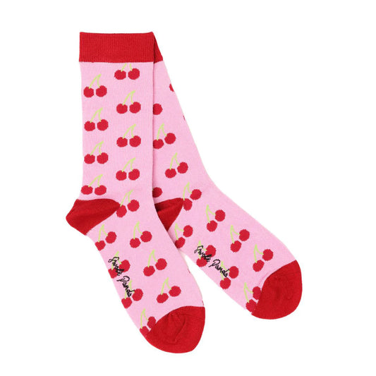 Pink Cherries Swole Panda Bamboo Socks  4-7 UK
