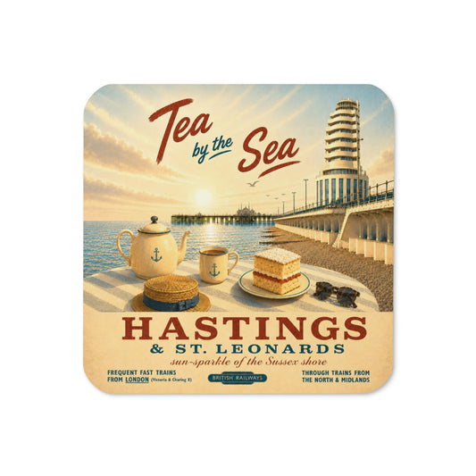 PTea by the Sea – Hastings & St Leonards Vintage Cork-back Coasterroduct mockup