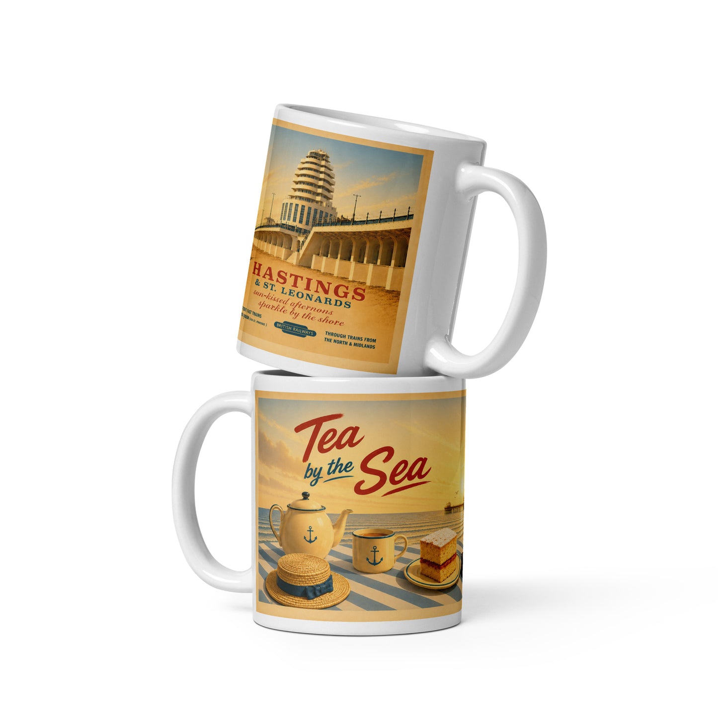 Tea by the Sea Hastings and St Leonards vintage seaside 11oz ceramic mug