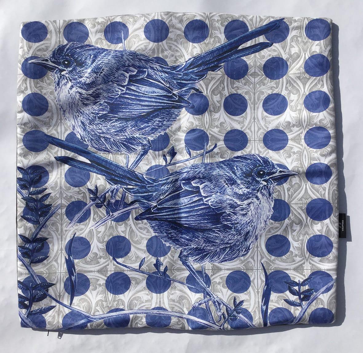 Two Blue Birds Cushion 56 cm x 56 cm 