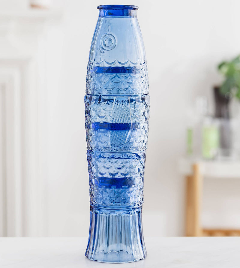 Uberstar Fish Stacking Glasses – Set of 4 Blue Glass Tumblers 3