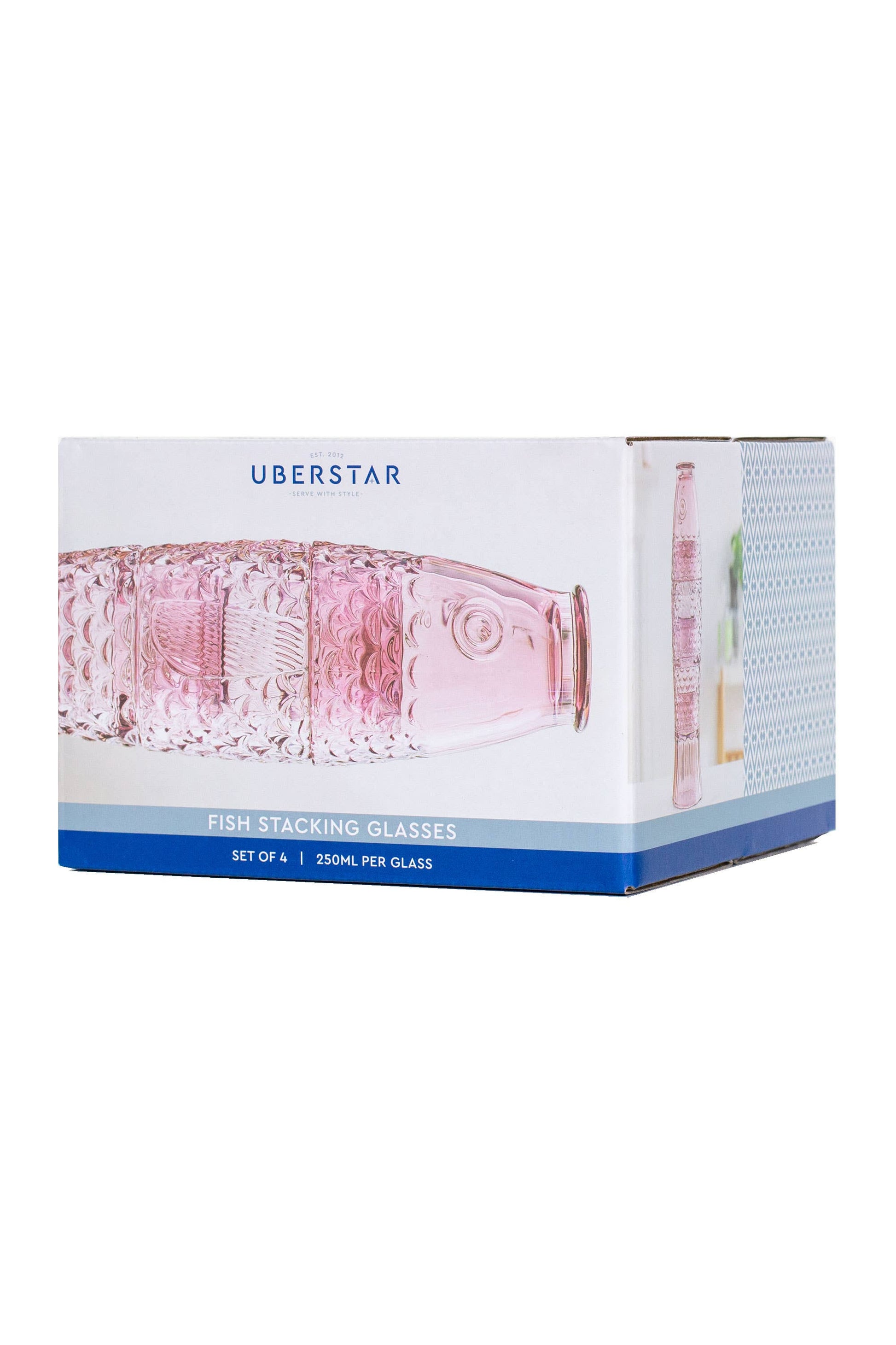 Uberstar Fish Stacking Glasses – Set of 4 Pink Glass Tumblers box