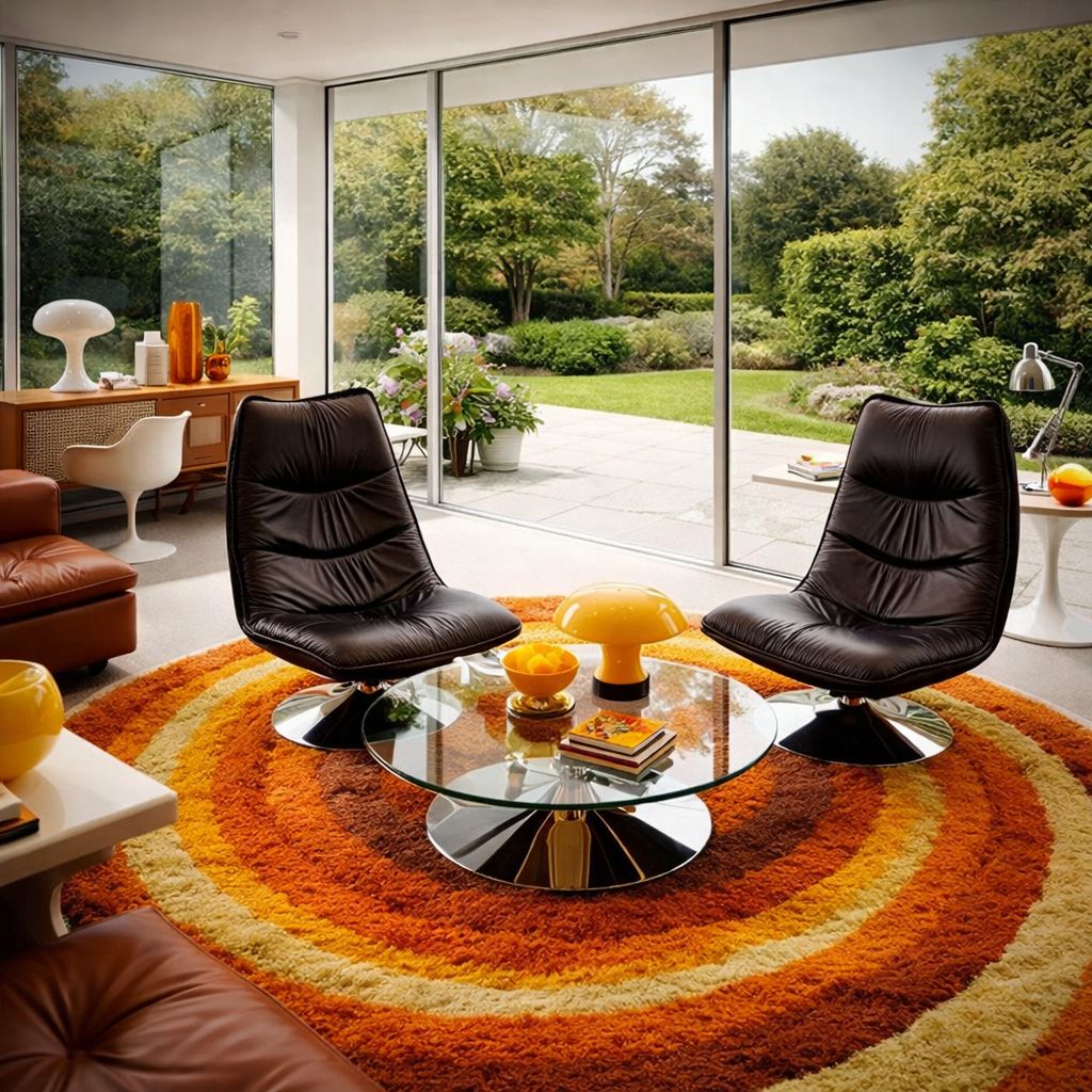 Vintage 1970s Italian Black Leather Tilt & Swivel Lounge Chair – Mid-Century Design in situ