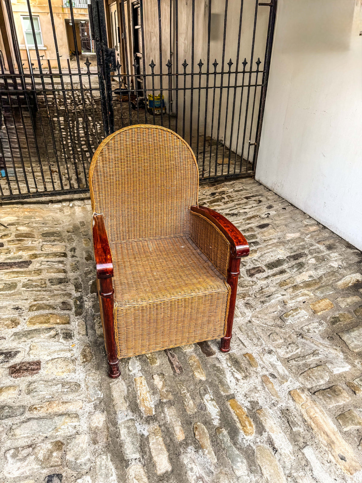 Vintage Wicker & Wood Armchair