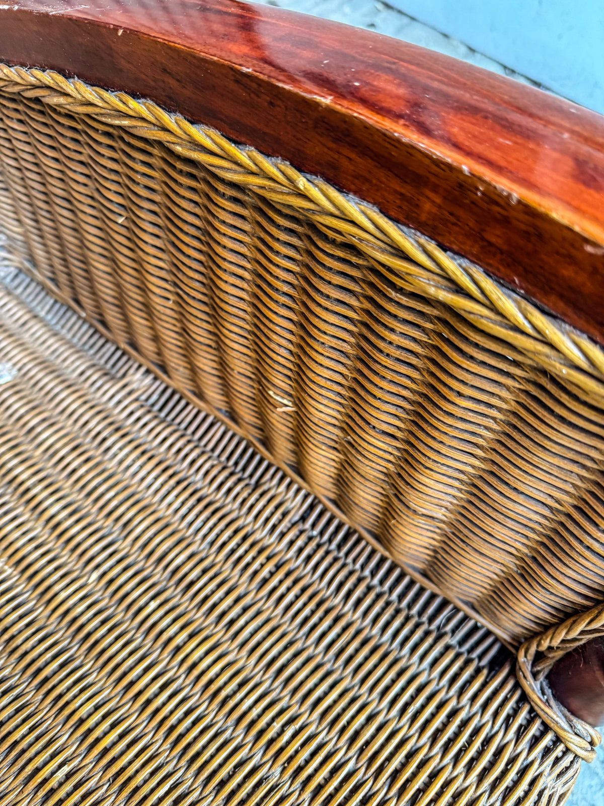 Vintage Wicker & Wood Armchair Close Up 1