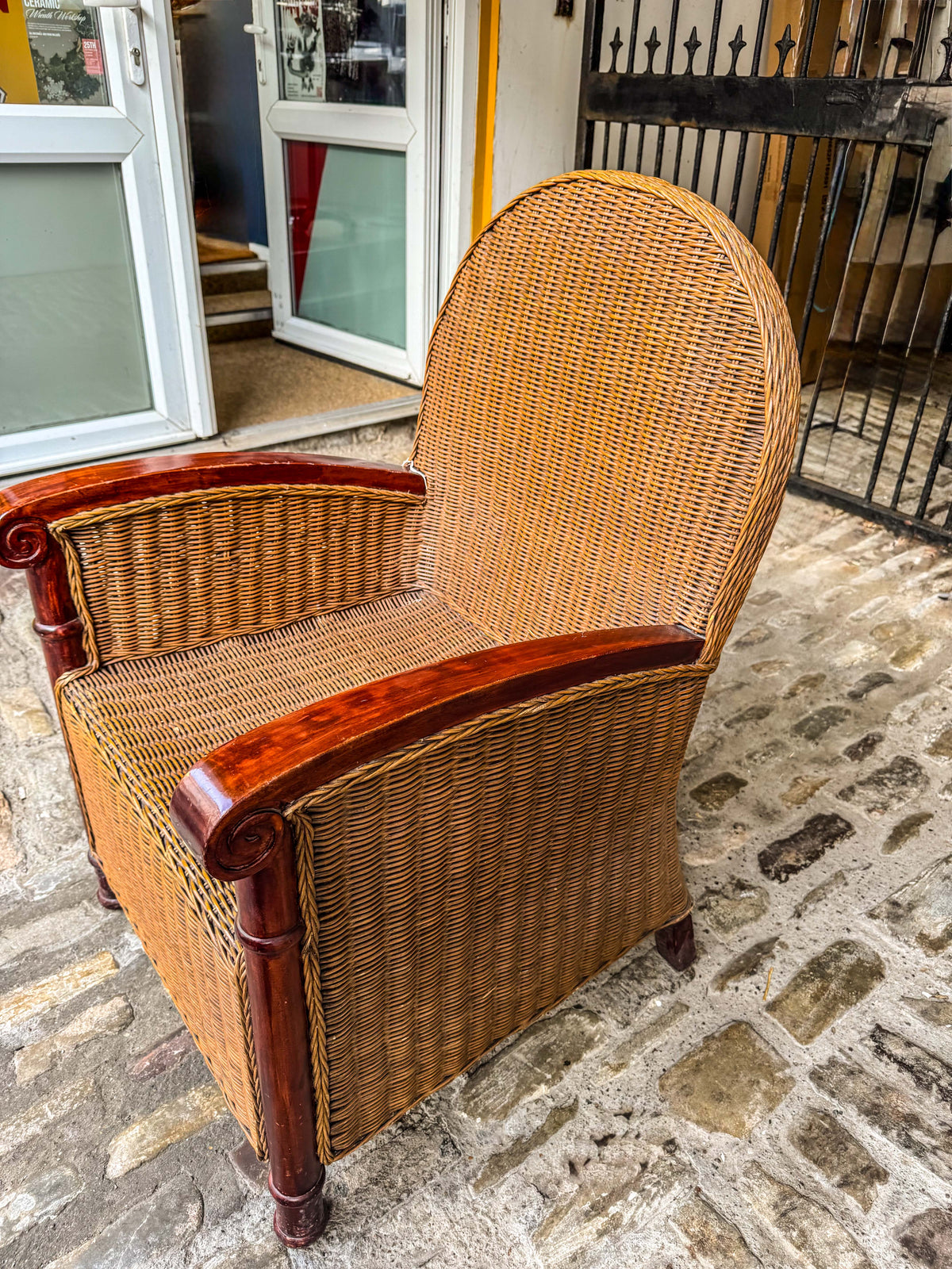 Vintage Wicker & Wood Armchair Side 2