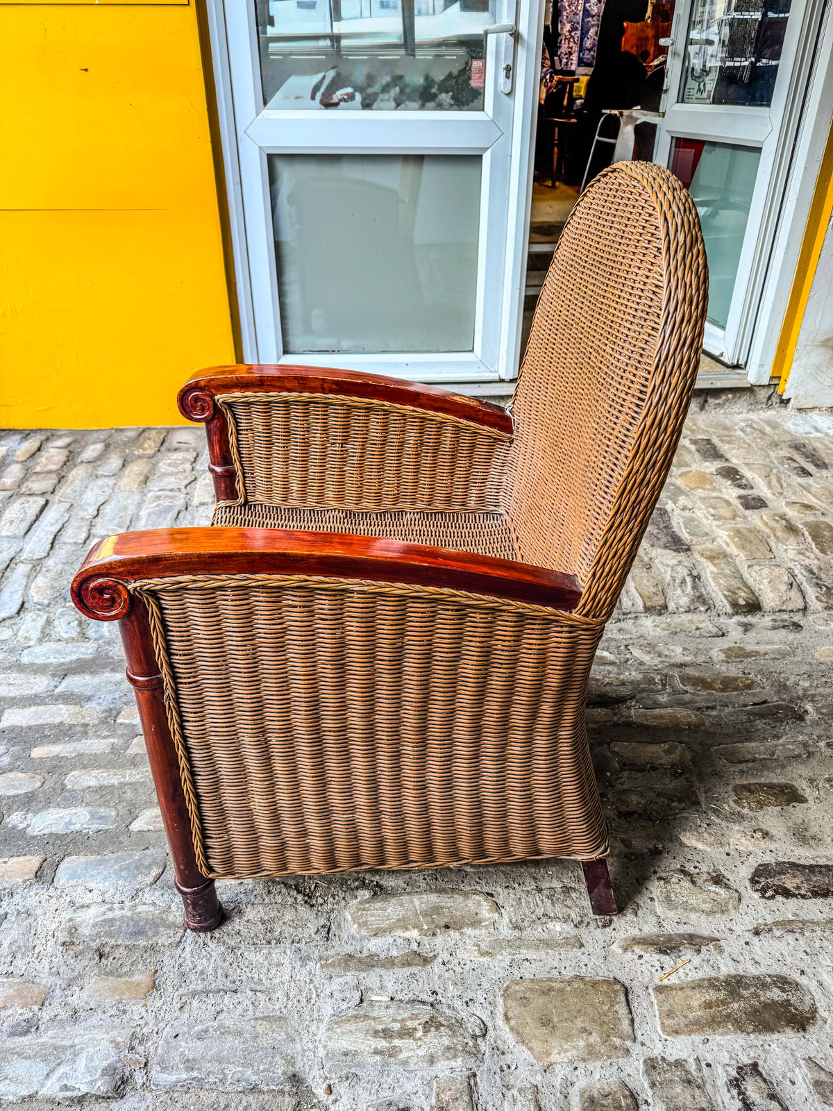 Vintage Wicker & Wood Armchair Side 3