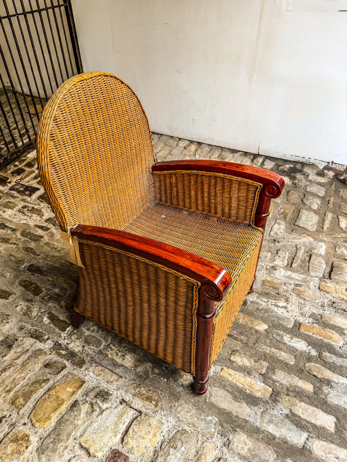 Vintage Wicker & Wood Armchair side