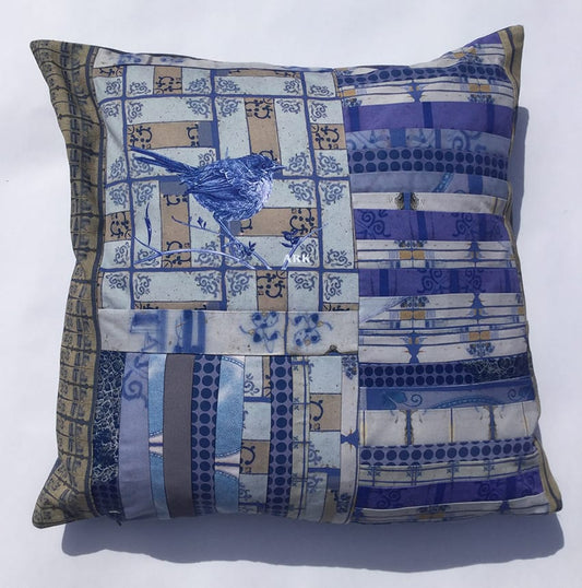 Nigel Graham Cheney Quilted Blue Bird Cushion 46 cm x 46 cm