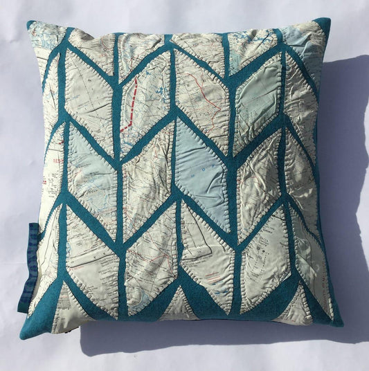 Diamond Map Cushion 46cm x 46cm - Unique Luxury Embroidered Cushion Cover by Nigel Graham Cheney