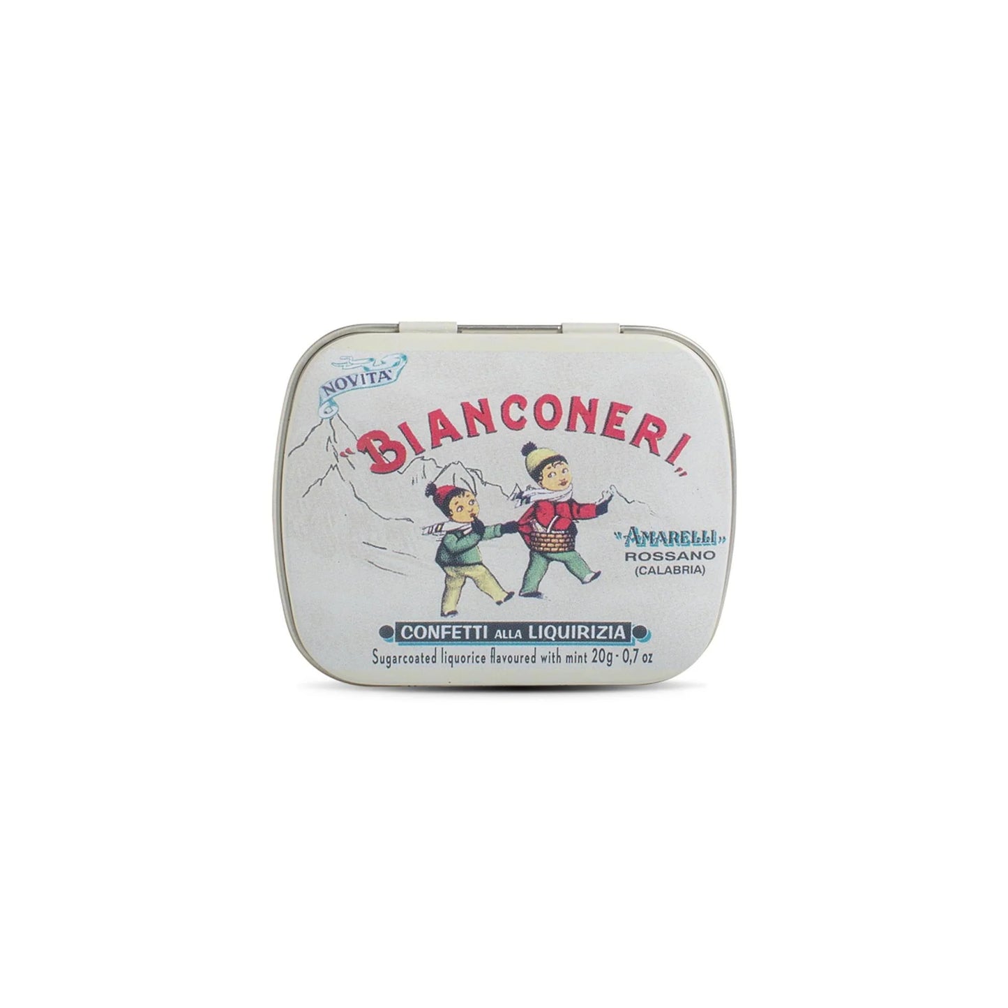 Amarelli Bianconeri 20g Tin - Mint & Vanilla Flavoured Sugar Coated Liquorice