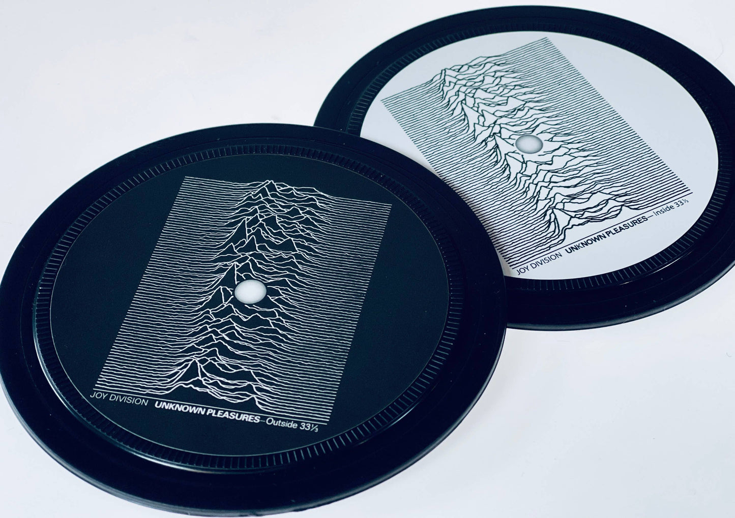 Joy Division. Unknown Pleasures. 2 record label coasters.