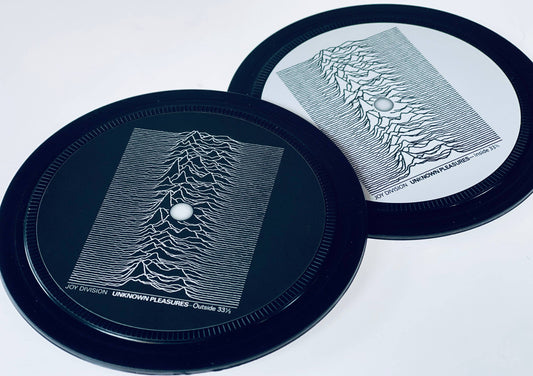 Joy Division. Unknown Pleasures. 2 record label coasters.