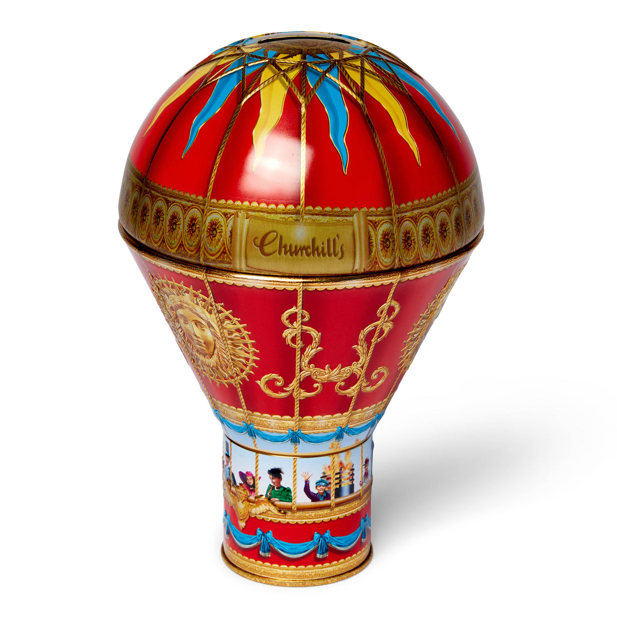 Victorian Hot Air Balloon Red Gift Tin with Chocolate Fudge
