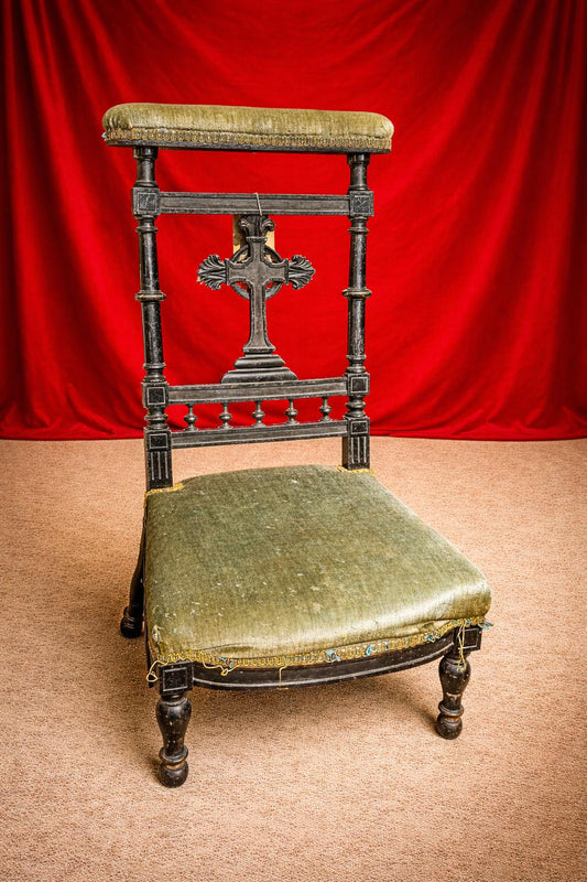 Antique 19th Century Prie Dieu Prayer Chair - Green Velvet and Ebonised Wood