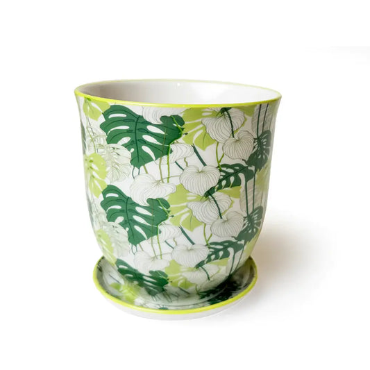 Liberte Porcelain Pot and Saucer with Drainage - Monstera Ceramic - Small