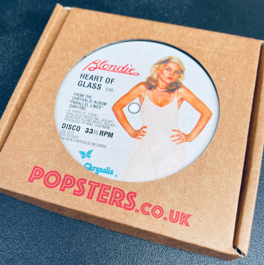 1970s record label coasters - Marc Bolan, Bowie, Blondie.