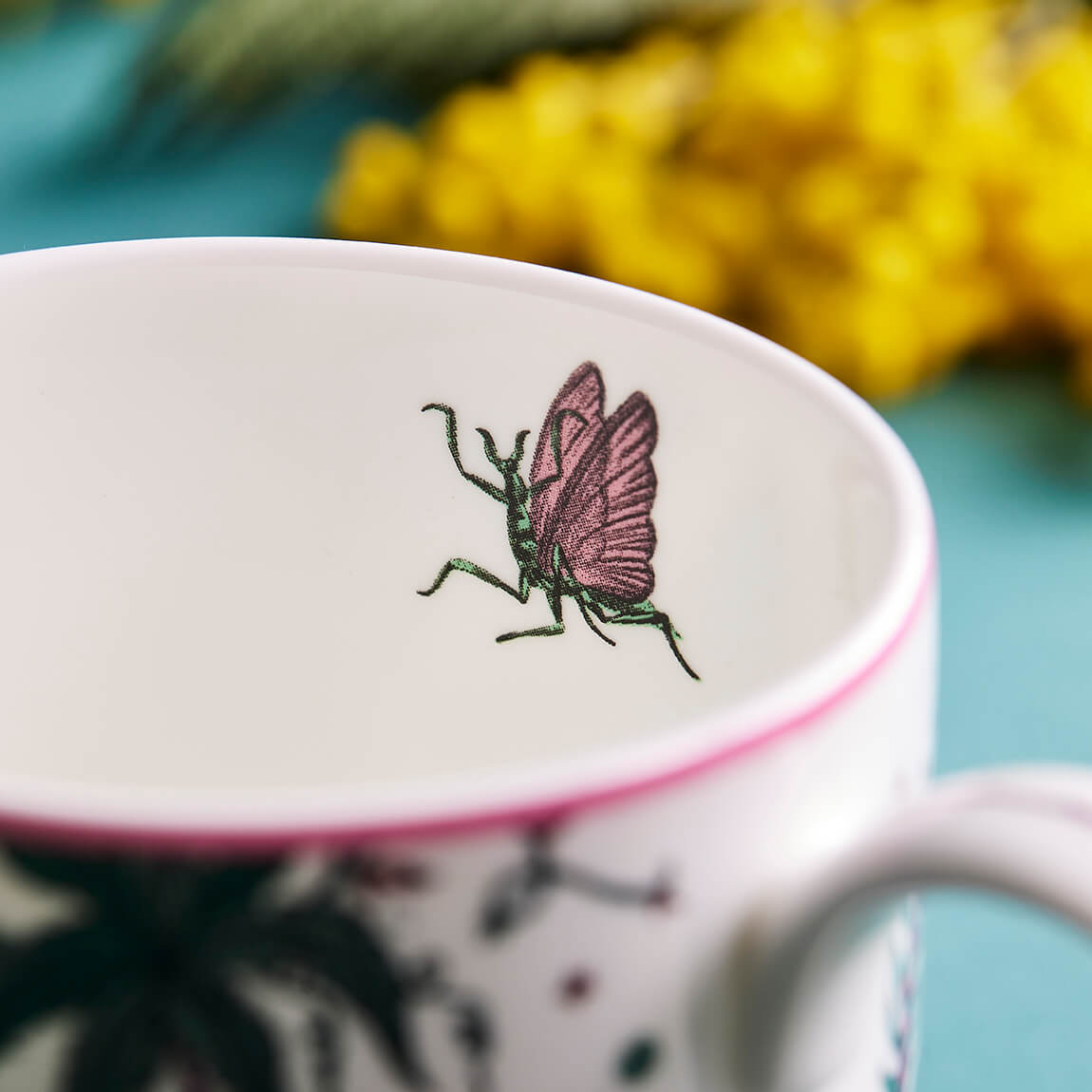 Fine Bone China Emma Shipley Lynx Coffee Mug with Peacock Tail Design