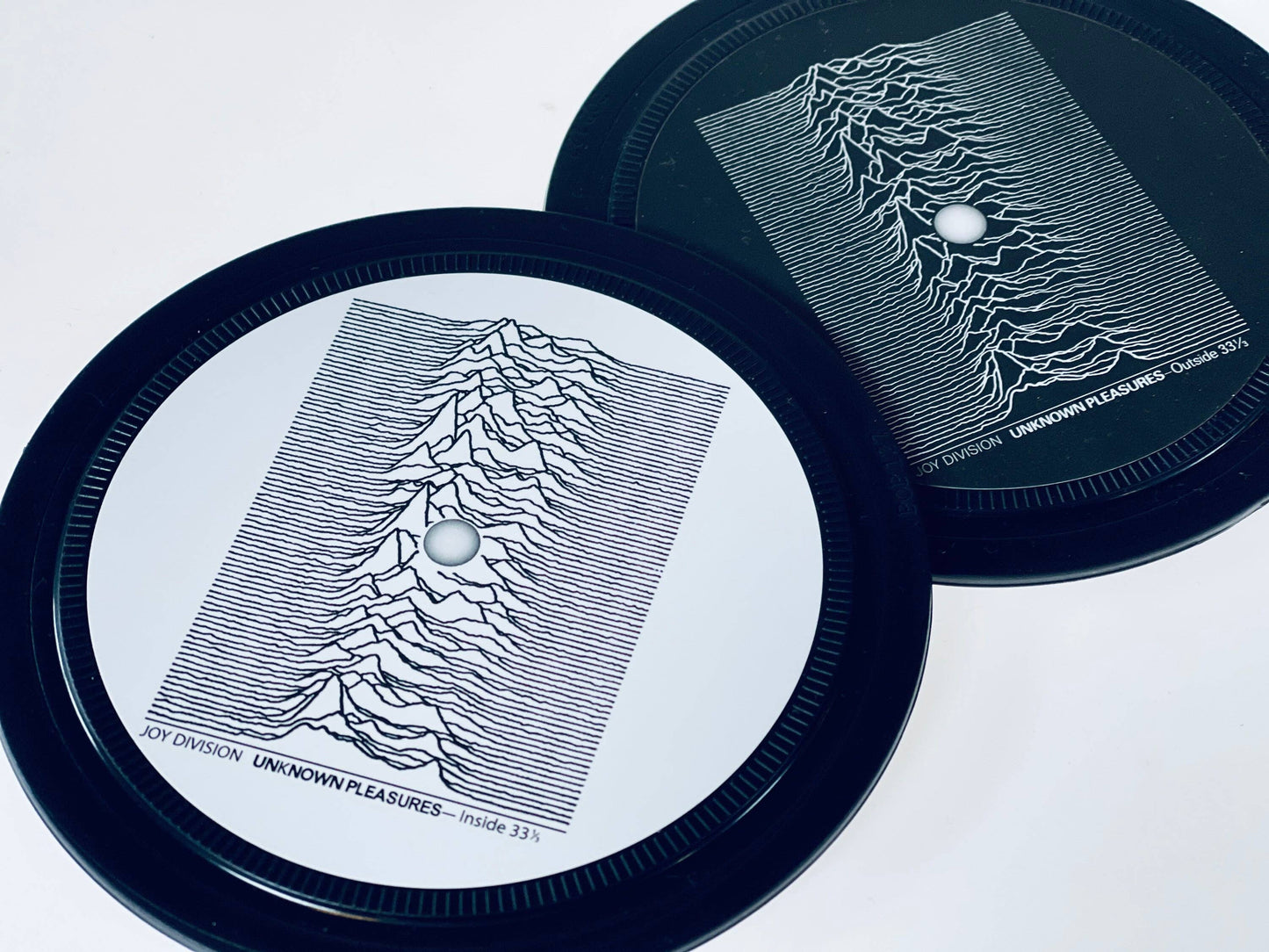 Joy Division. Unknown Pleasures. 2 record label coasters.