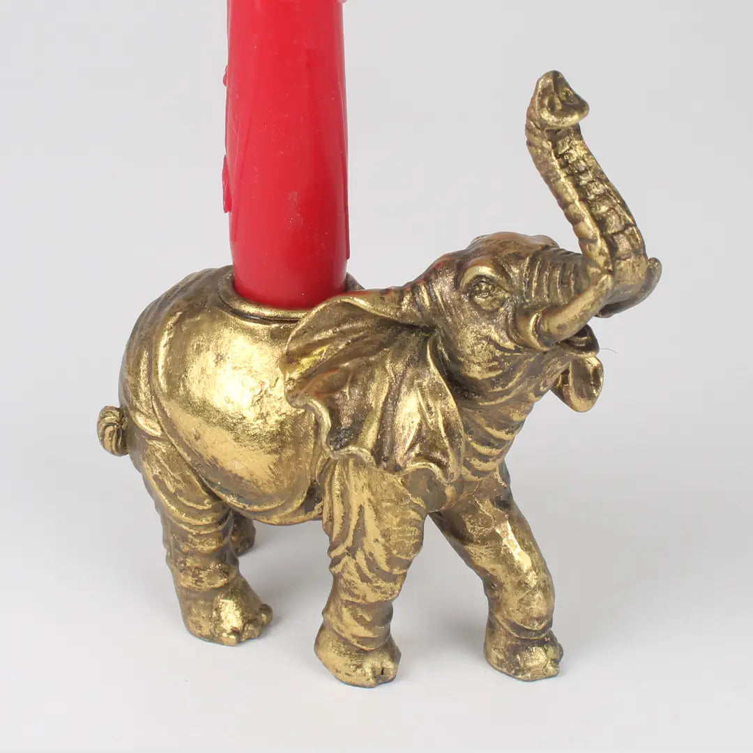 Gold Elephant Candle Holder – Trunk Up Lucky Elephant Decor