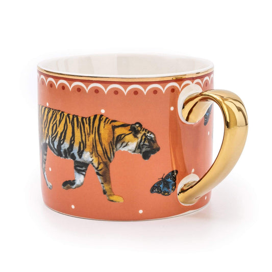 Tiger Peach Straight Sided Mug with Gold Handle